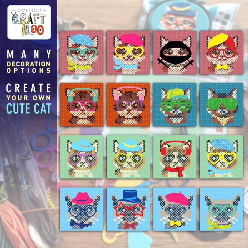 CRAFTILOO Cats Cross Stitch Kits for Beginners. 5 Stamped Cross Stitch Kits for Kids.Needlepoint Kits for Beginners. Embroidery Kit for Kids. Girls Cross Stitch kit (Cats) - Image 5